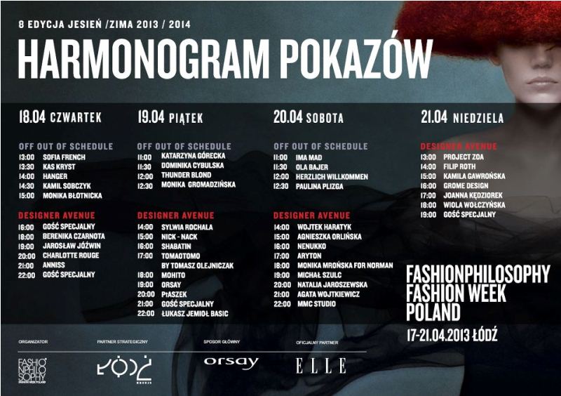Harmonogram pokazów Fashion Week Poland kwiecień 2013